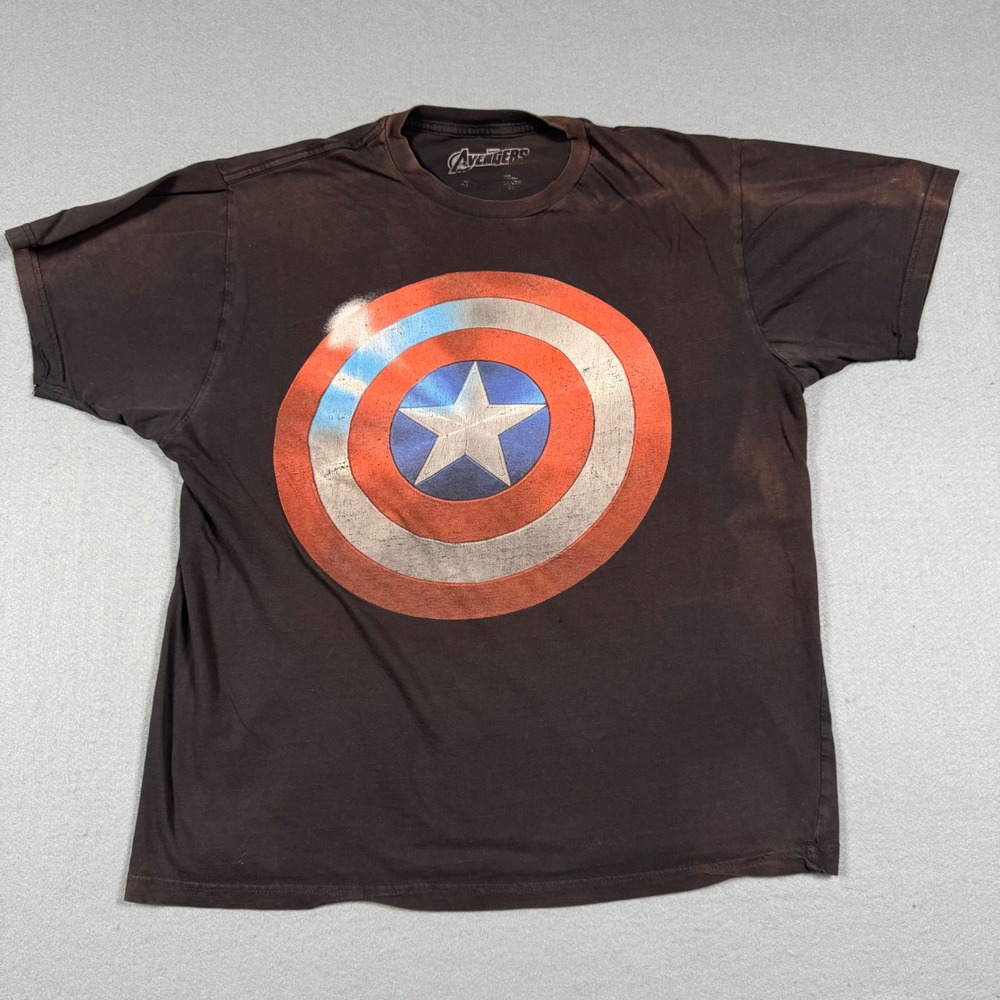 Marvel Avengers Captain America Shield‎ Graphic T-Shirt Mens Large Black Faded L